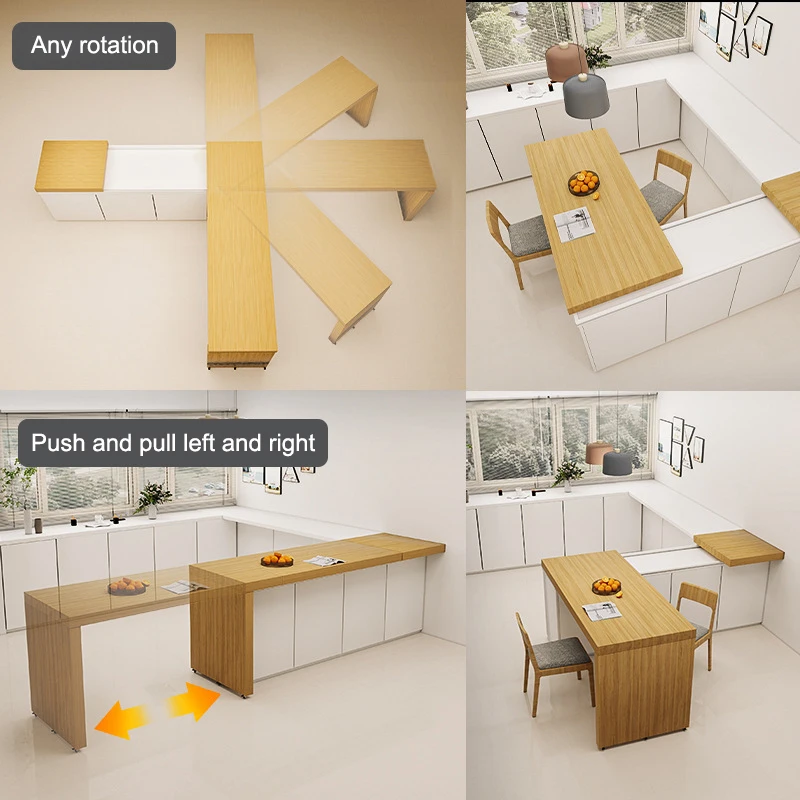 Wheels Rolling Furniture Parts Mobile Pull Out Rotary Platform Slide Rail Extendable With Folding Table Assembled Kitchen Island