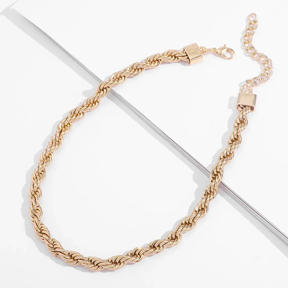 Rock Hip-hop Spiral Twist Thick Rope Chain Necklace for Women Men Stainless Steel Gold Color Minimalist Stackable Choker Jewelry