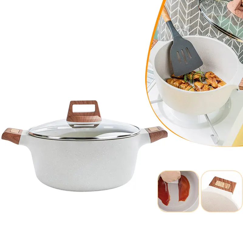 

Nonstick Sauce Pan With Lid 24cm Granite Coating Large Soup Pot Casserole Dish Cookware Compatible with All Stovetops