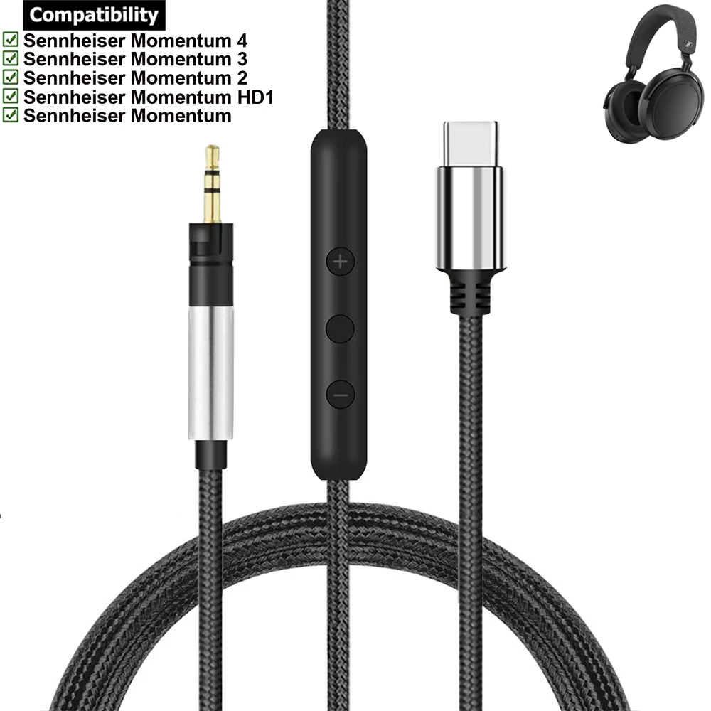 USB Type C 2.5mm Replacement Cable Extension Cord For Sennheiser