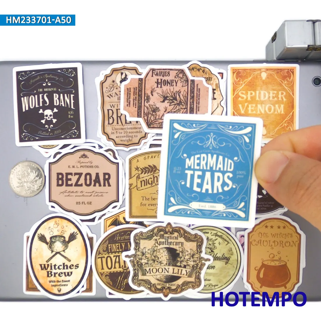 Magische Zaubertrank-Etiketten-Aufkleber-Set, Retro Zauberer-Alchemie, für Flaschen, Laptops, Gepäck, Fahrräder, Autos, Handys, Lustiges Aufkleber-Set, 20/30/50 Stück – Detail 18