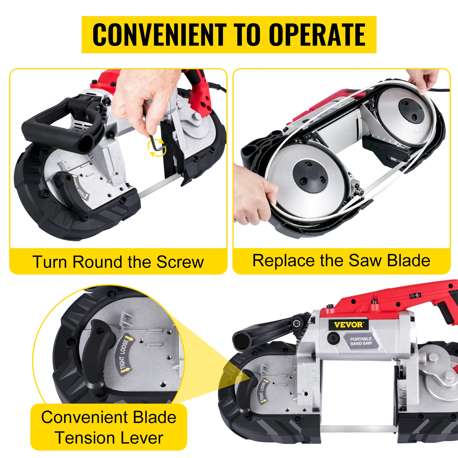 VEVOR Portable BandSaw 5Inch Cutting Capacity Cordless Variable Speed 10Amp Motor Deep Cut Bandsaw for Metal Wood Pipes Rebar