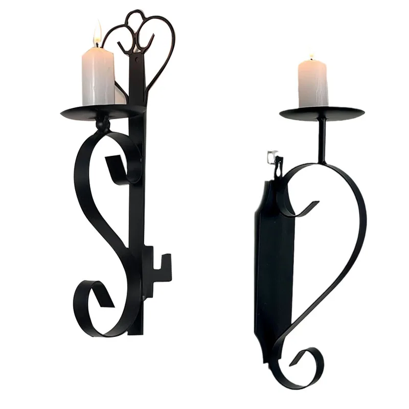 Wrought Iron Wall Mounted Candle Stand Rural Style Home Decor