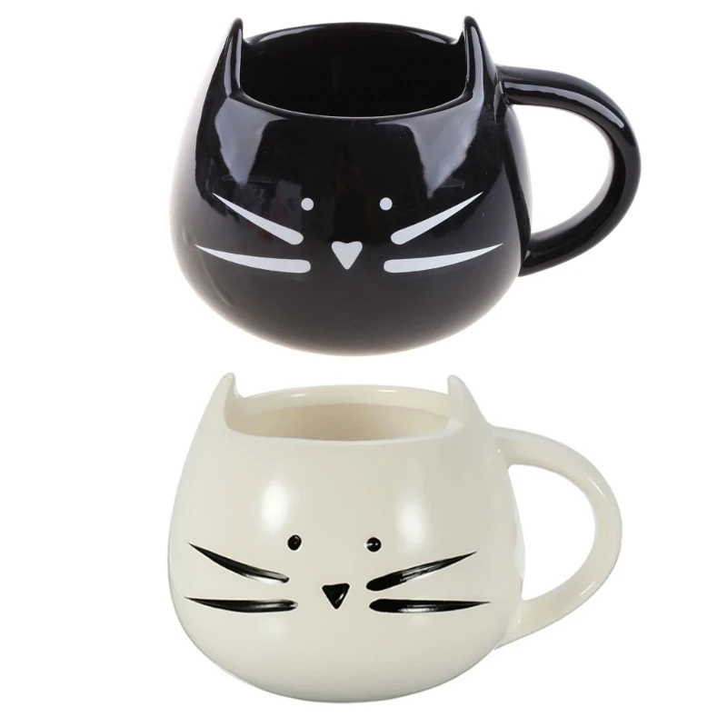 

420ml Lovely White Black for Cat Coffee Milk Light Ceramic Lovers Mug Couples DropShipping