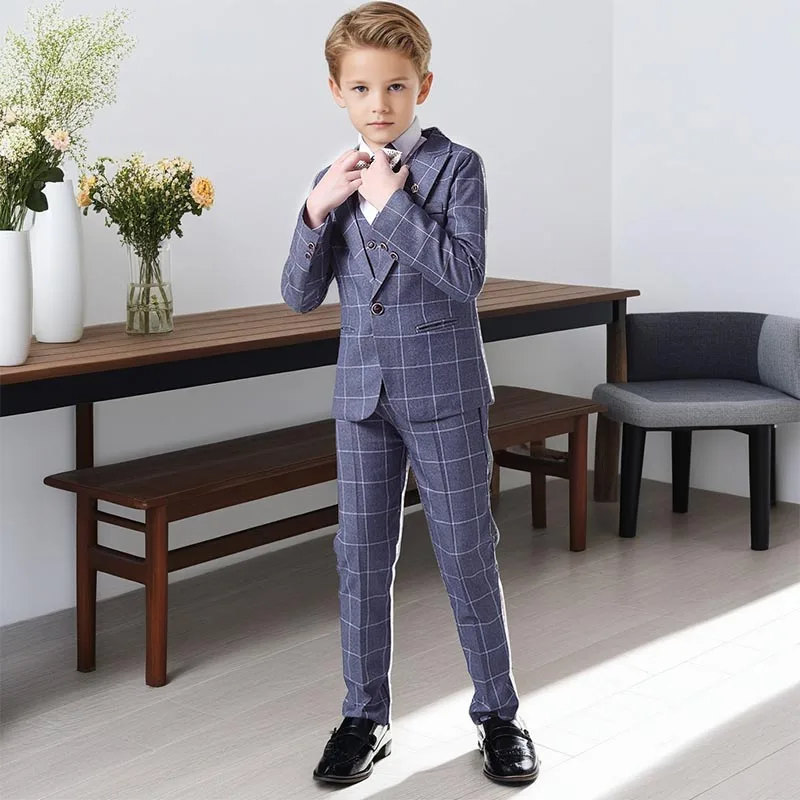 Boys Plaid Suit Spring 2025 Fashion England Wedding Evening Tuxedo Elegant School Children Host Speech Performance Blazers Set 5