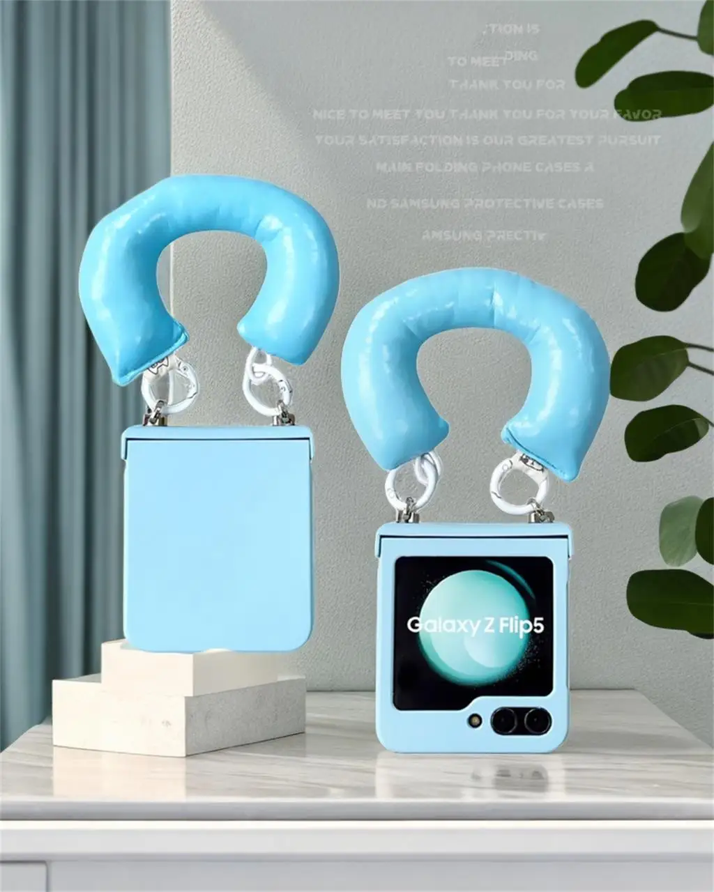 

Luxury Blue Down Jacket WristBand Bracelet Phone Case for Samsung Galaxy Z Flip 5 Z Flip4 Zflip3 Hinge Full Protection Cover