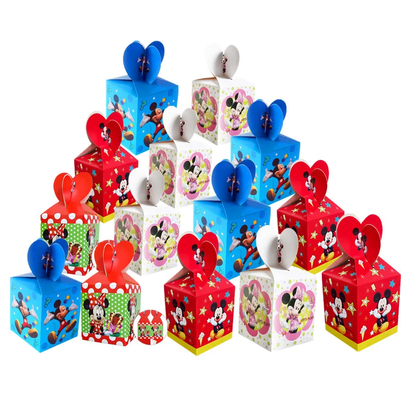 6/24Pcs Cartoon Mickey Minnie Mouse Party Supplies Candy Box Baby Shower Kids Birthday Party Favors Gift Box Candy Apple Boxes