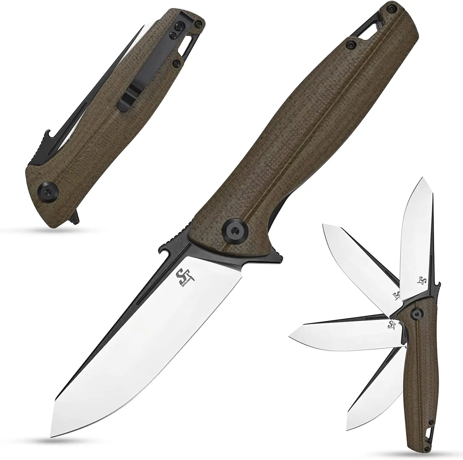 

Sitivien ST151 Folding Pocket Knife,D2 Steel Blade ,G10/ Micarta Handle EDC Tool Knife for Outdoor Camping Hiking Survival