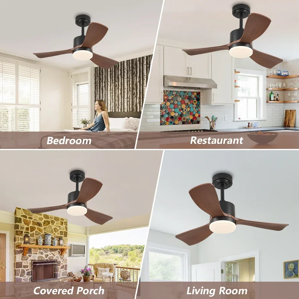 36 Inch Small Ceiling Fan Energy-saving and Silent DC Motor with Remote Control and Light for Terrace Bedroom Living Room