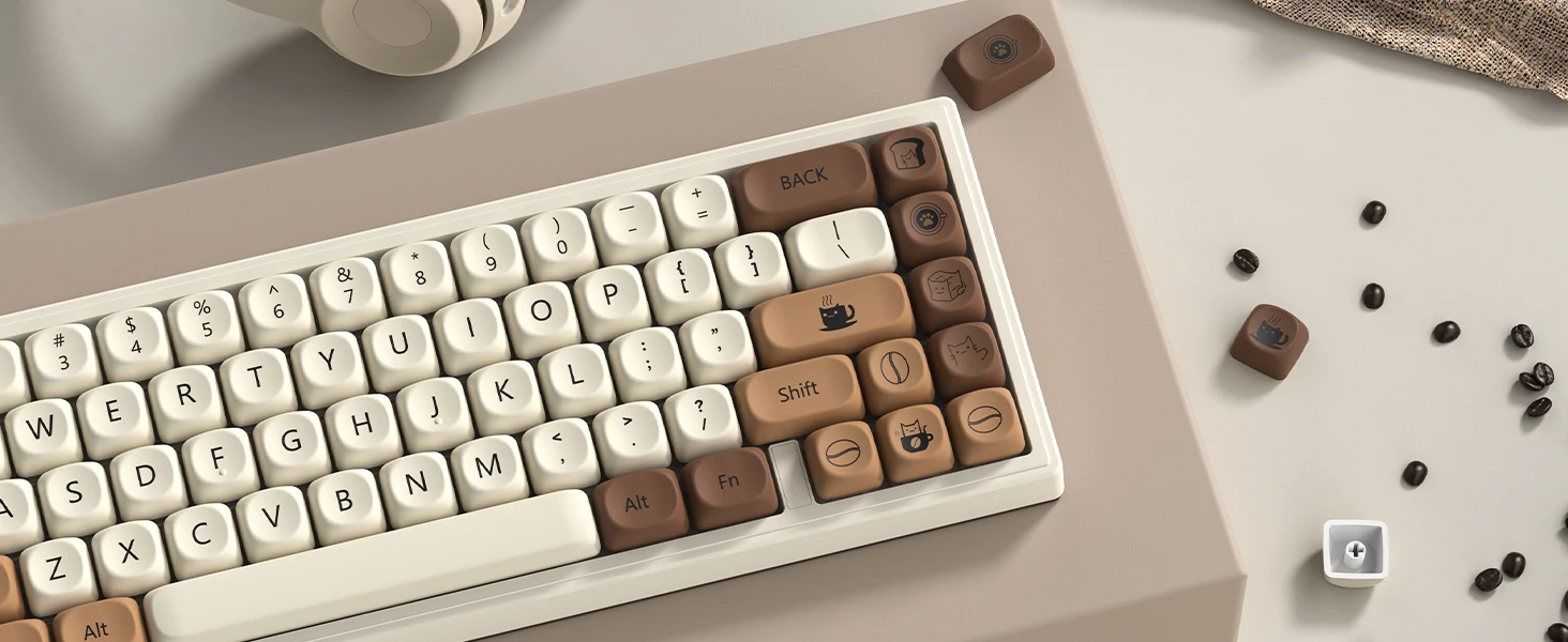 Custom gaming keyboard keycaps Coffee Cat design