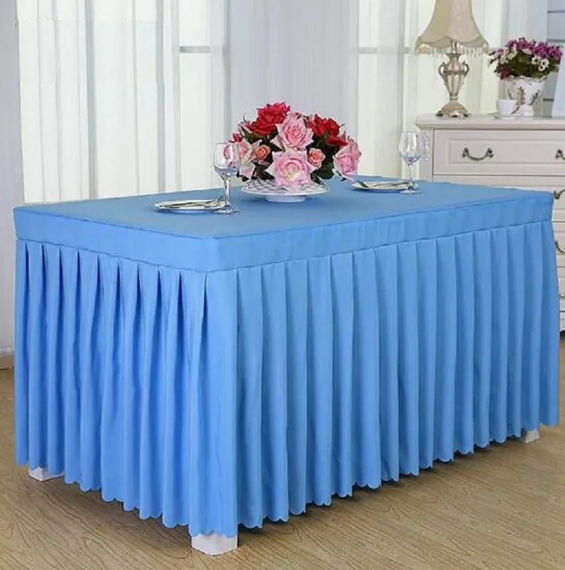 Tischdecke Box Cover Ganzer Tisch Hochzeit Rechteck mit Rock Swag Rüschen Stil Party Hotel Treffen Bankett Show Dekoration – Detail 31