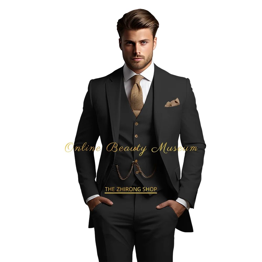 Men's khaki suit (jacket + vest + pants), fashionable and elegant style, high-quality tailor-made dress for wedding parties - Image 3