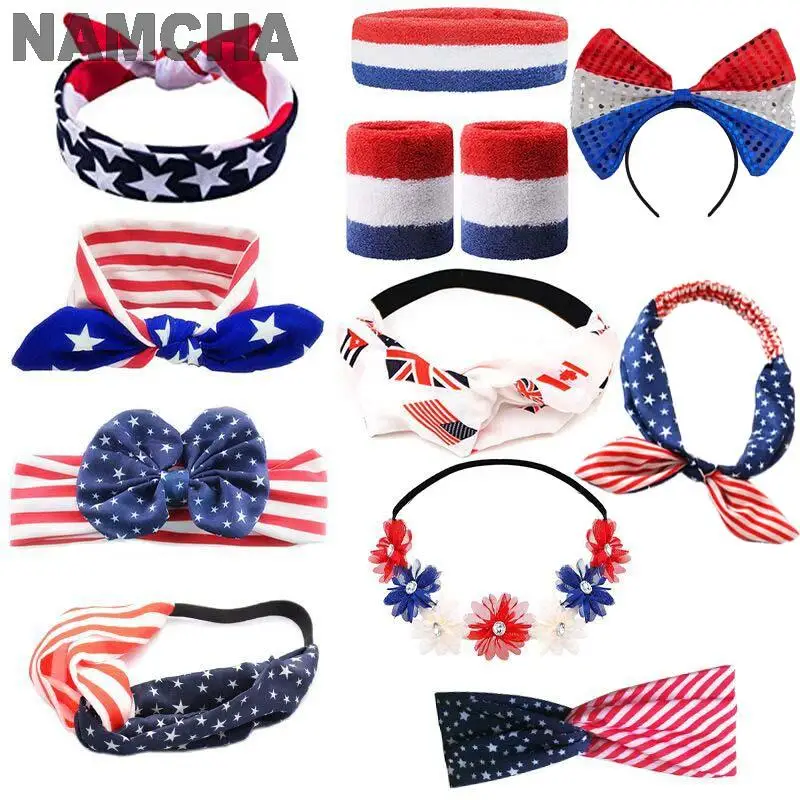 

Patriotic Hair Bands USA 4th of July Independence Day HairBand for Kids Adults Flag Striped Rabbit Ears Star Bow Wreath Headband