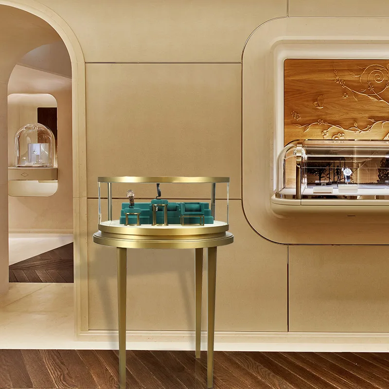 Custom simple design stainless steel frame kiosk shopping mall glass jewelry display cabinet smoke store storage