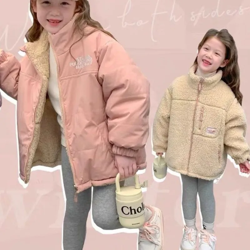 2023 Fashion Baby Toddler Girls Lamb Reversible Coat Jacket For Girls Boy Baby Kids Spring Winter Children's Warm Outerwear Tops