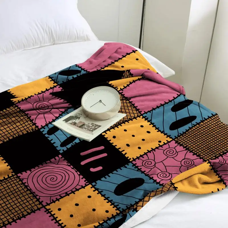 Halloween Sally Decke, warmes Fleece, bunt, Patchwork-Druck, Deckenbezug, Halloween-Party, Sofa, Dekoration, Decken für die ganze Saison – Detail 14