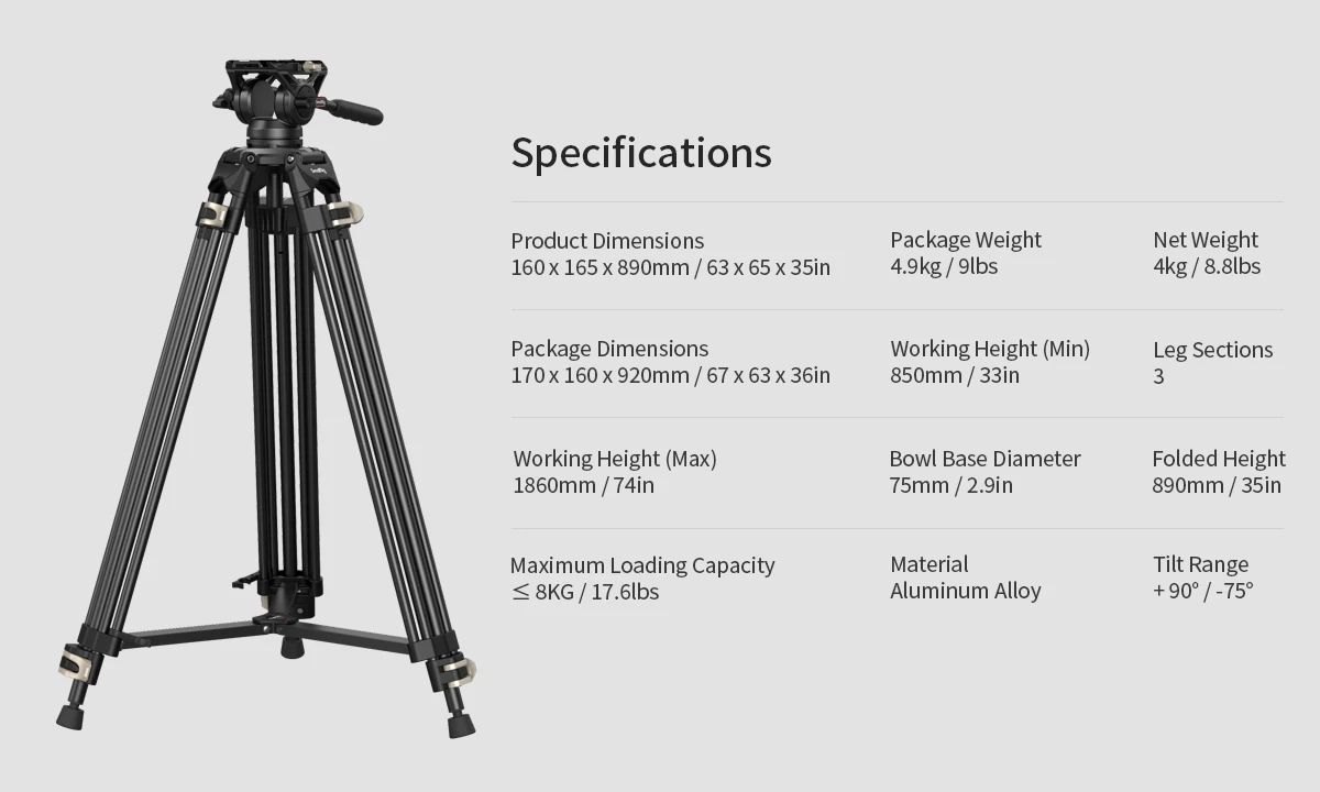 SmallRig Heavy Duty Fluid Head Tripod AD-01 3751 Universal quick release plate Aluminum Alloy Manfrotto camera fluid head