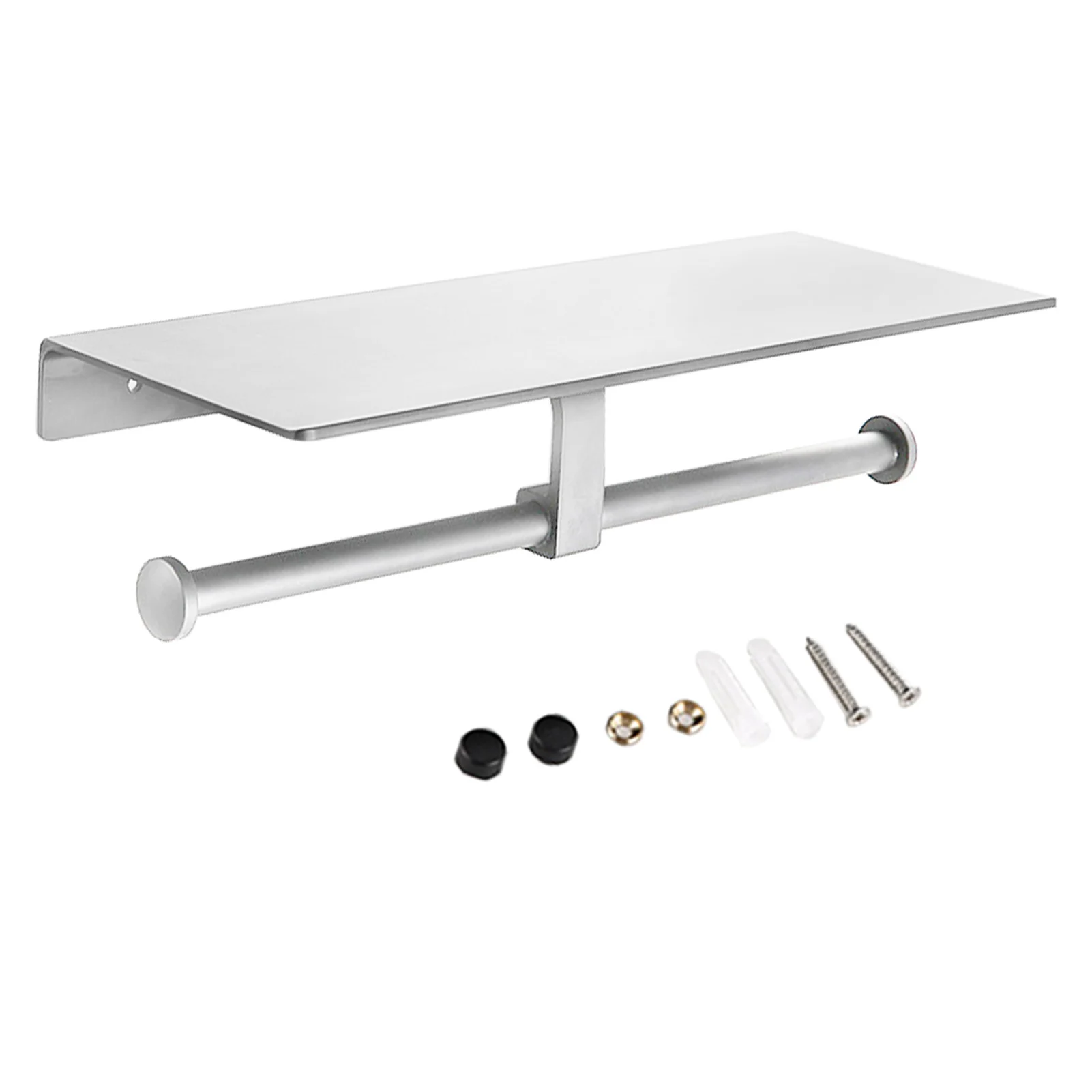 

Настенный рулонный держатель для салфеток, не сверляет, легко устанавливается, двойная головка, алюминиевый Прочный домашний держатель для туалетной бумаги с просторной полкой