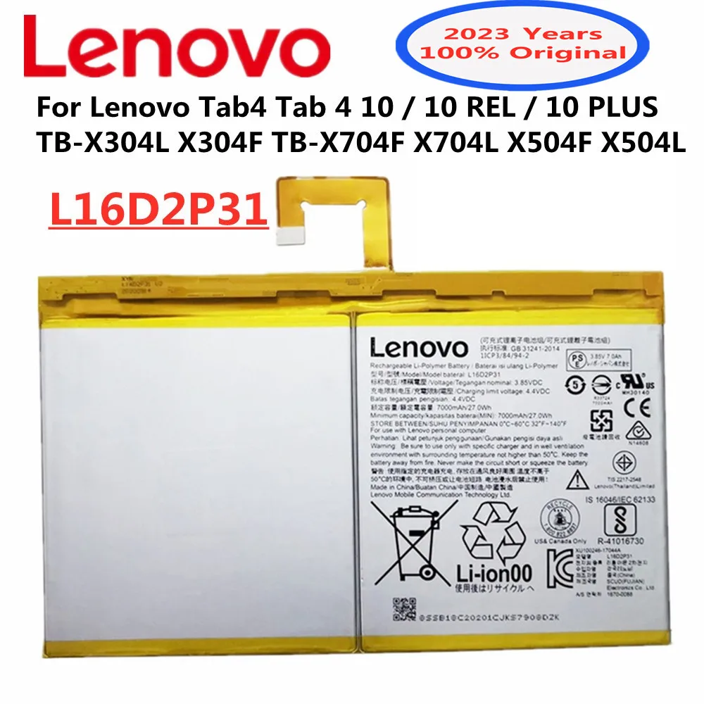 

Original L16D2P31 7000mAh Battery For Lenovo Tab4 Tab 4 10 / 10 REL / 10 PLUS TB-X304L X304F TB-X704F X704L X504F X504L Batteria