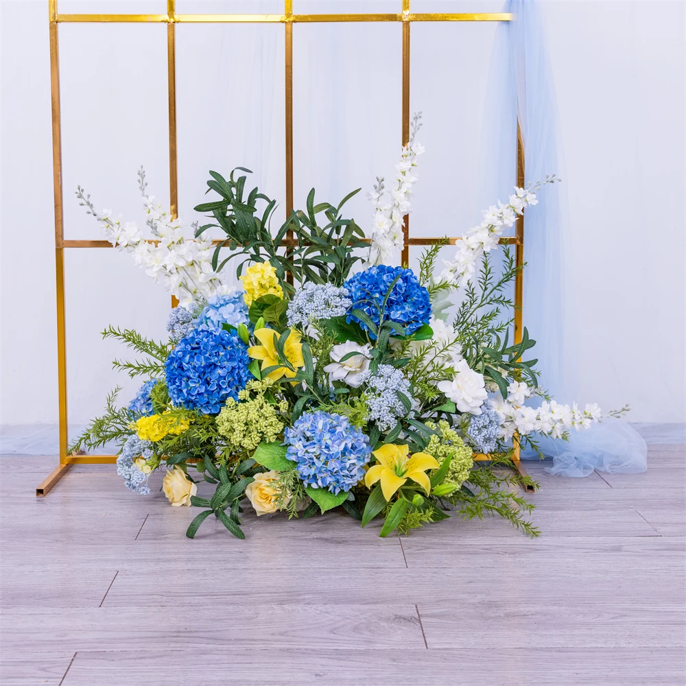Decoración del hogar serie Azul amarillo, Hortensia, lirio, verde, arreglo  Floral para evento de boda, decoración de fondo, centros de mesa -  AliExpress, image size:1000x1000