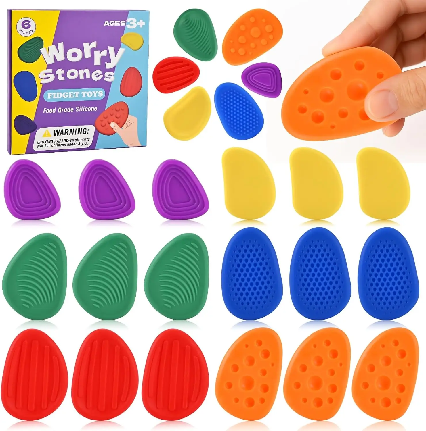 Fidget Toys for Kids Adults Textured Sensory Stones for Autism ADHD Kids Calming, Fidget Stress Relief Toys Gifts - 5