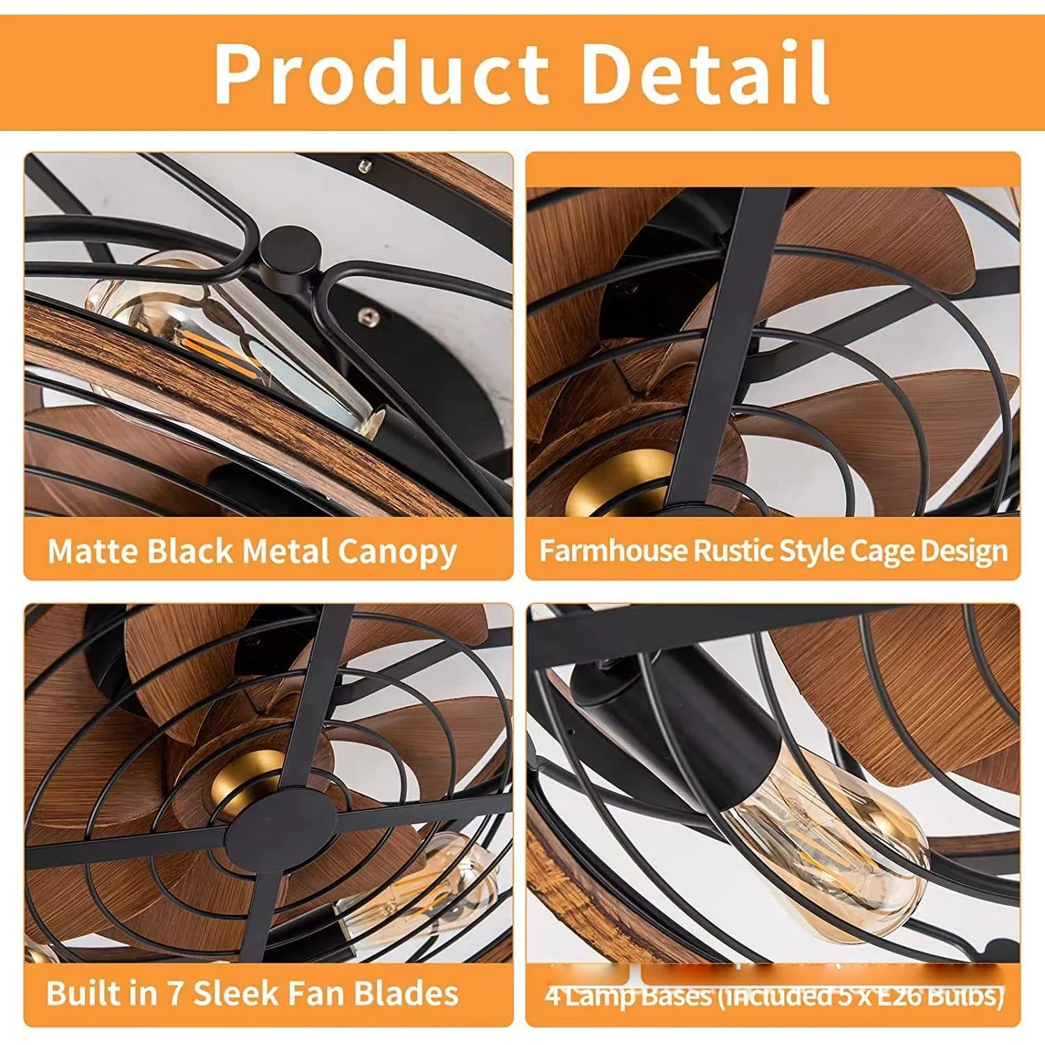 Retro Living Room Ceiling Fan Light Invisible Fan Motor 110V Nordic Restaurant Modern Bedroom Electric Decorative Lighting