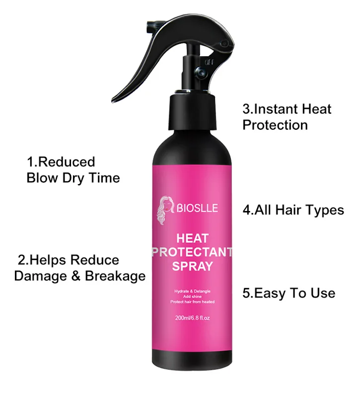 BIOSLLE 200ML 6.8oz Hair Heat Protectant Spray For Hair Protect from Flat Irons & Hot Blow Dry Frizz Control Making Shiny