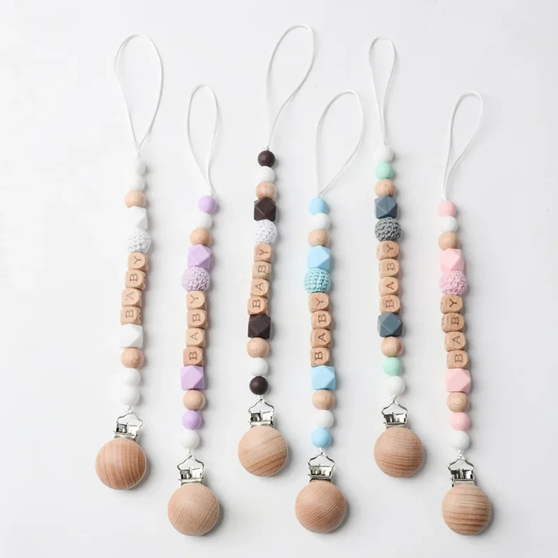 

New Beech BABY Pacifier with Beech Letter BABY Silicone Octagonal Beaded Crochet Anti-drop Chain Pacifier Chain