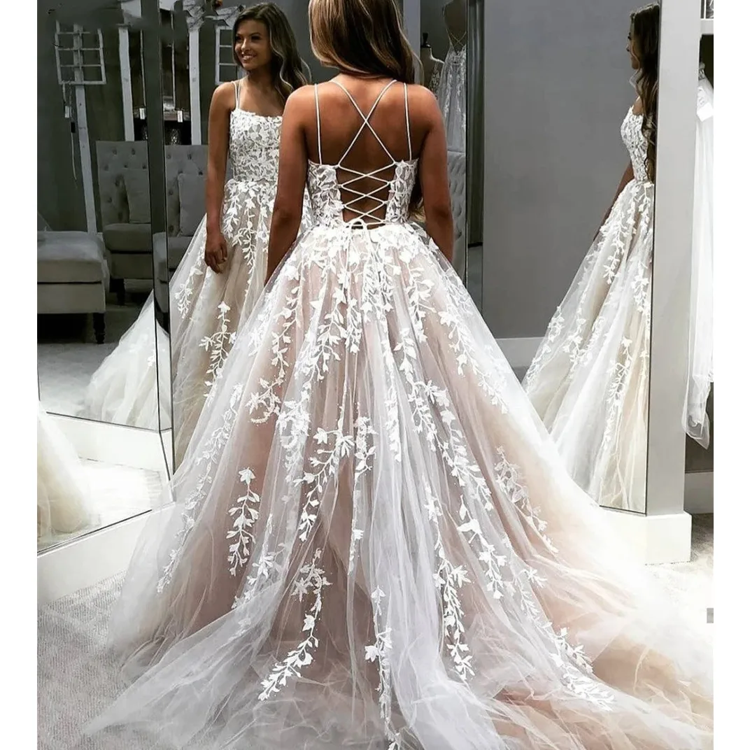 

Spaghetti Straps Floral Prom Dress Lace Appliques Homecoming Gowns Formal Party Evening Dress Vestidos De Novia Plus Size