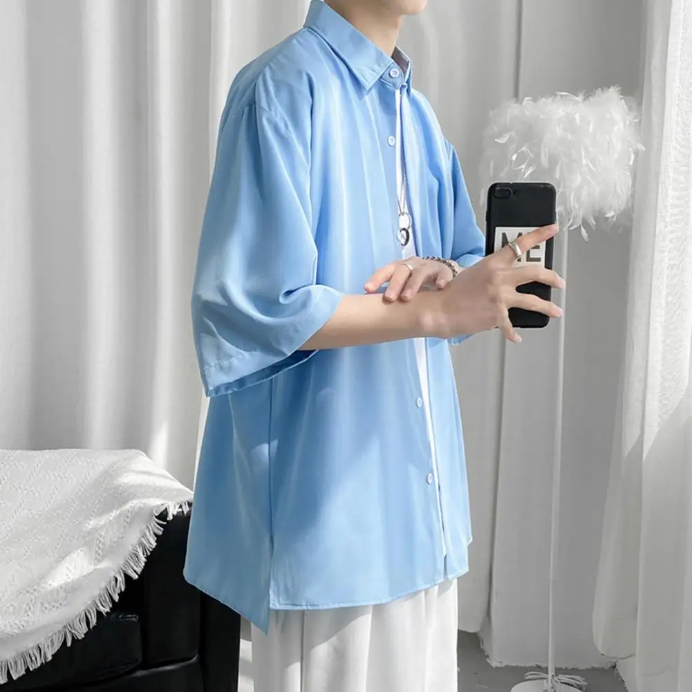 

Half-sleeved Shirt Breathable Summer Shirts for Men Loose Fit Soft Fabric Stylish Design Men Formal Shirt