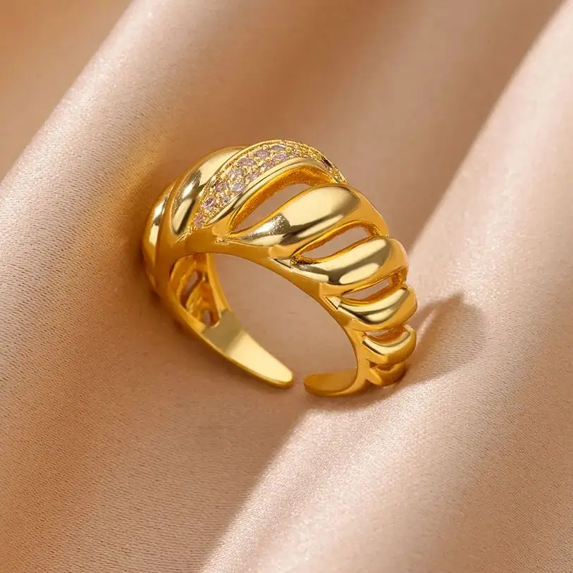 Femme Zircon Croissant Ring Gold Jewelry For Women