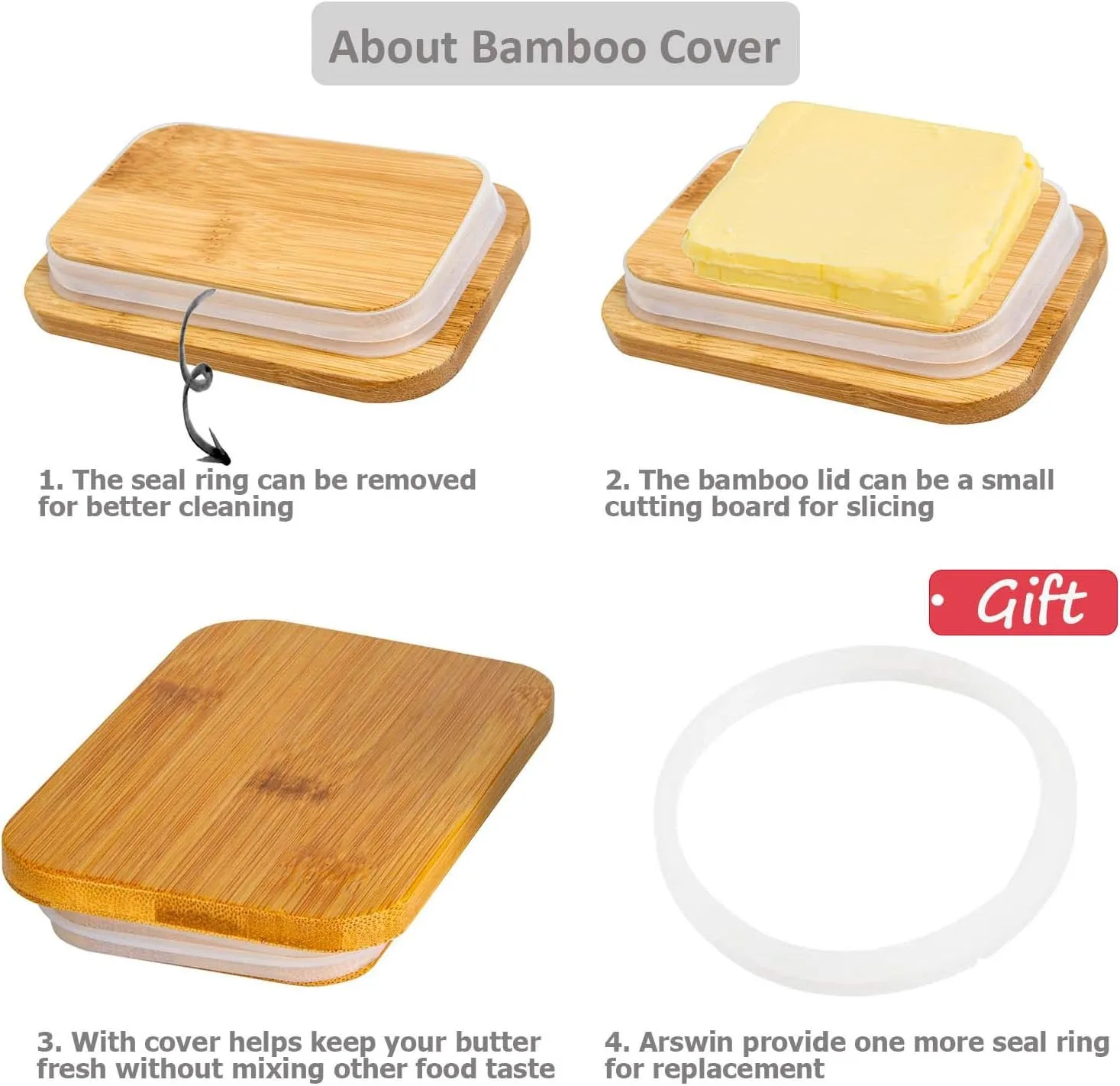 Porcelain Butter Dish with Lid Ceramic Butter Dish with Bamboo Lip for Countertop Resistant Heat Kitchen Storage