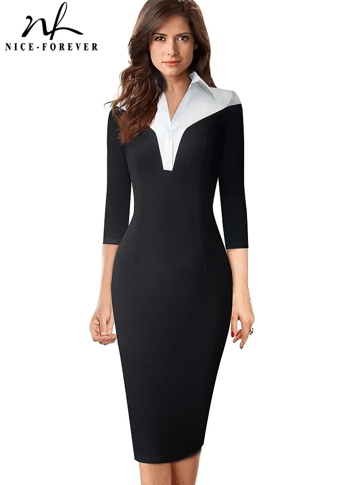 

Женское офисное платье Nice-forever, облегающее платье-карандаш контрастного цвета в стиле пэчворк, модель btyB420
