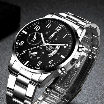 1PC Men's Luxury Watch Fashion Business Calendar Men's Steel Belt Watch