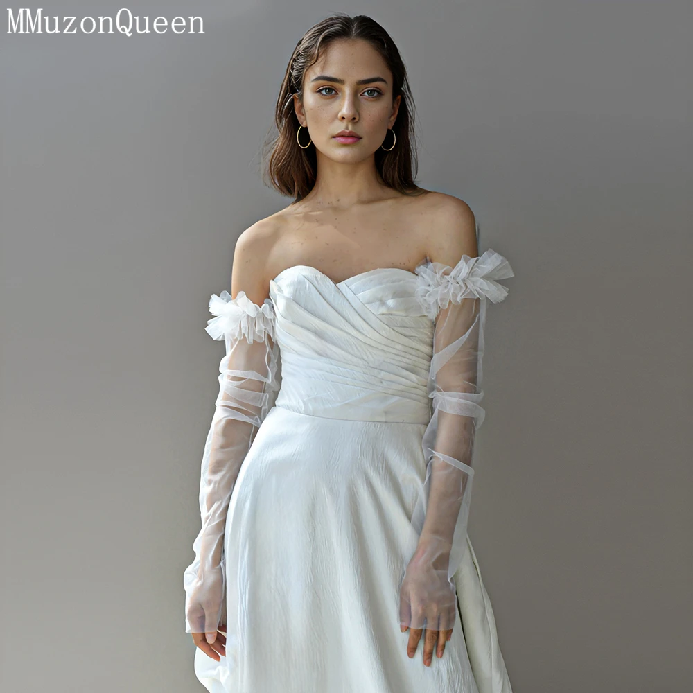 MMQ MM07 White Bridal Glove Tulle Fluffy Veil Wedding Detachable Sleeve For Woman Party Accessories &Take Photo DIY Customizable