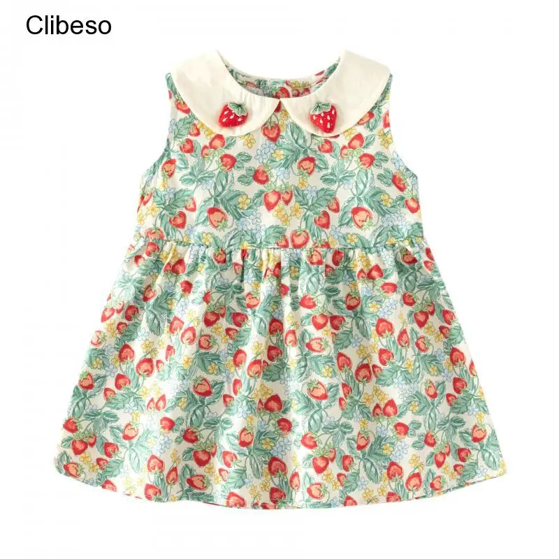 

2024 Clibeso Summer Floral Dress for Children Kids Girl Strawberry Printed Sundress Infant Spanish Stylish Frocks Toddler Outfit