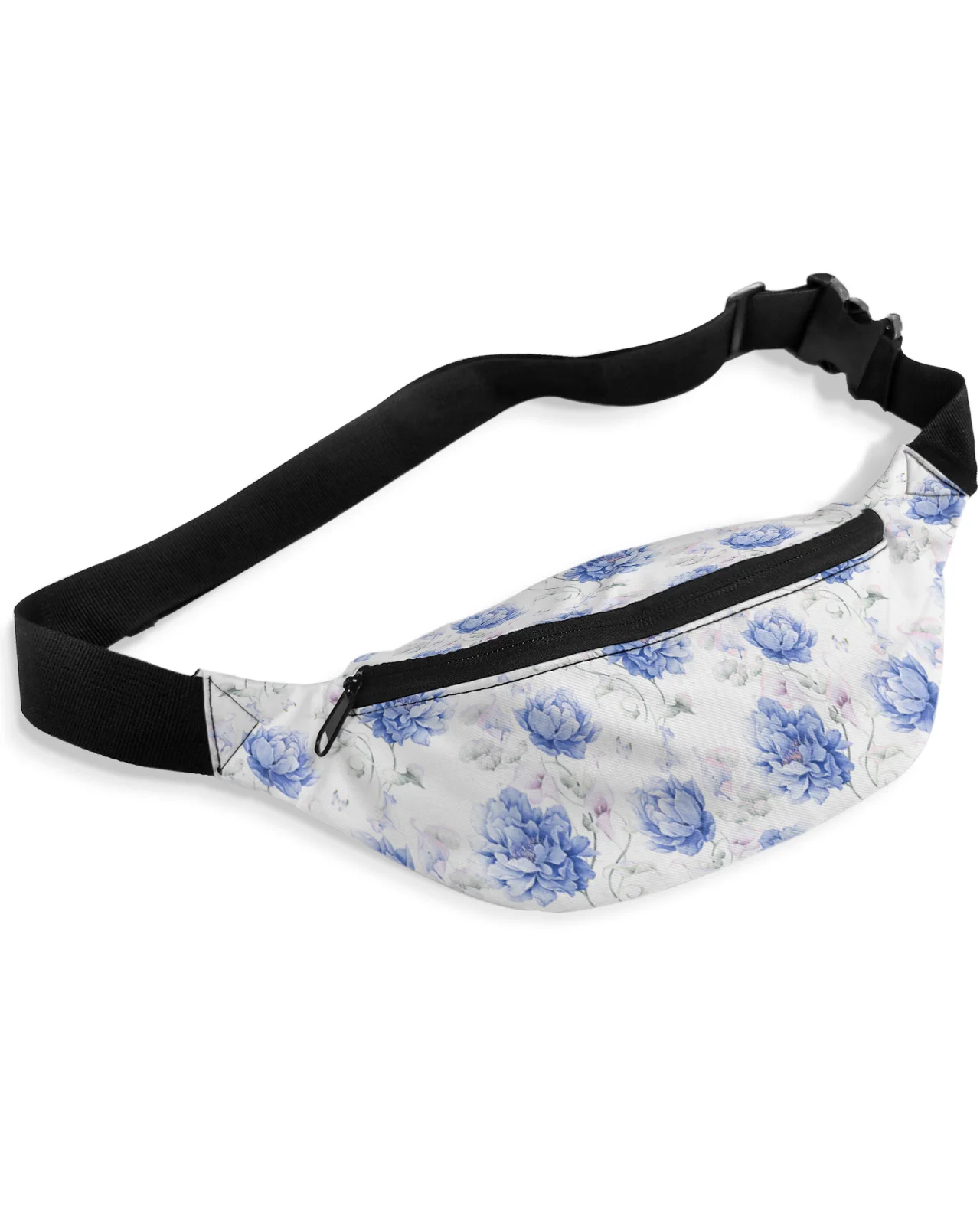

Blue Watercolor Flowers Retro White Waist Bag Women Men Belt Bags Large Capacity Waist Pack Unisex Crossbody Chest Bag