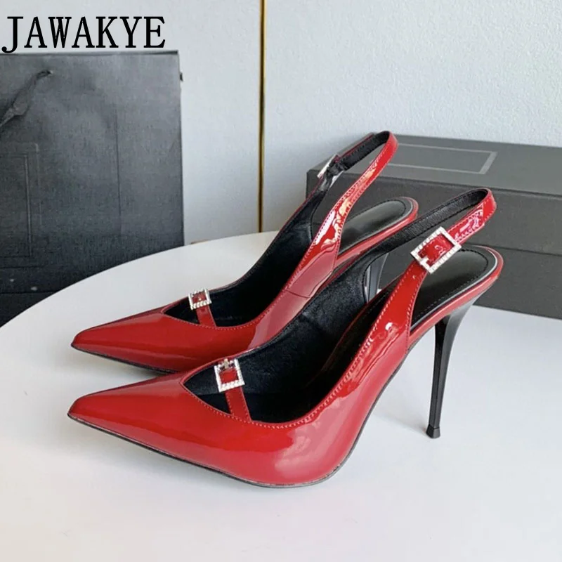

Shiny Leather Red Pink Dress High Heels Elegant Pointed Toe Simple Designer Brand Slingbacks Formal Ladies Party Shoes Women