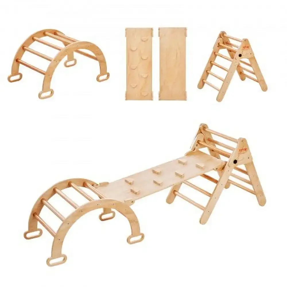 Pikler Triangle Set, 5 in 1 Toddler Climbing Toys Indoor Playground, Ramp, and Arch, Montessori Climbing Set with Triangle