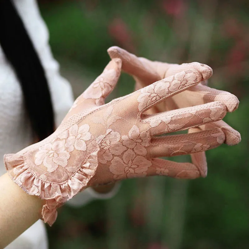 Lace Short Breathable Sun Protection Non-Slip Drive Women Thin New Gloves High Quality Ruffles Elegant Etiquette Soft