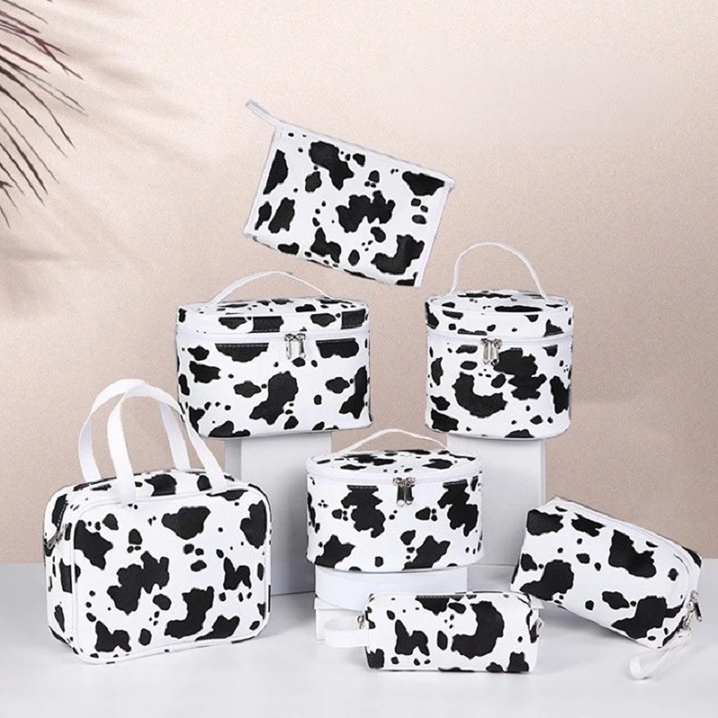 

Cow Print Pattern Waterproof Portable Makeup Bag Portable Cosmetics Toiletry Bag Creative Travel Storage Bag
