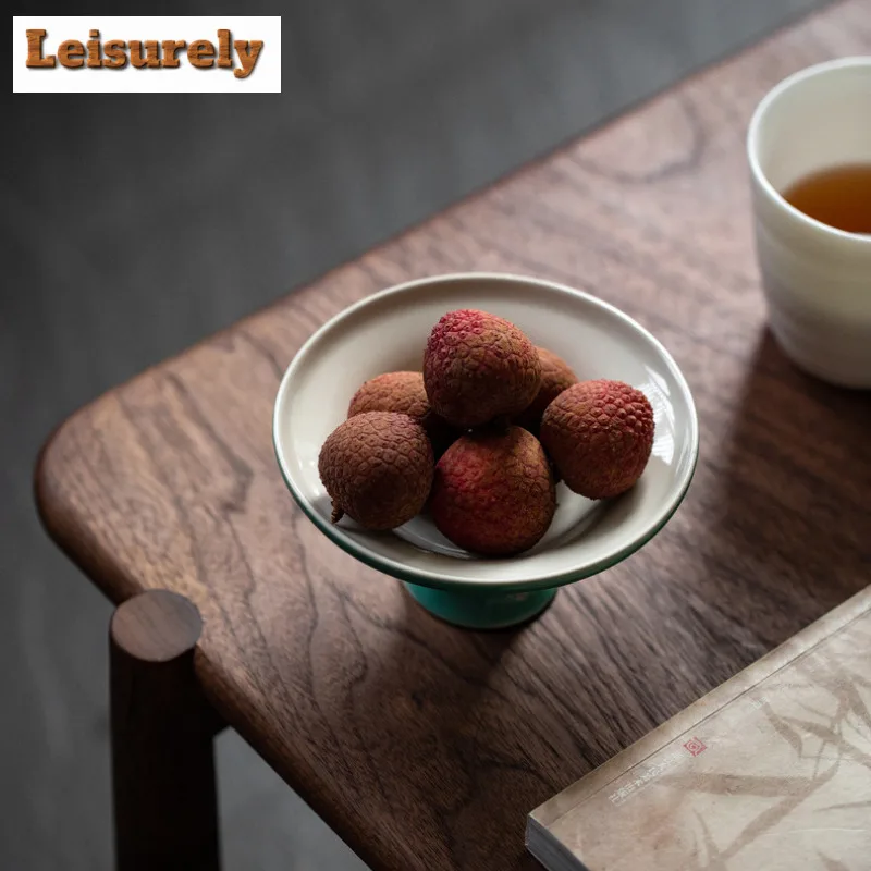 Japanese Turquoise Green High Foot Fruit Dishes Zen Pastry Plate Dessert Candy Dish Candy Bar Household Hospitality Dishes Gift