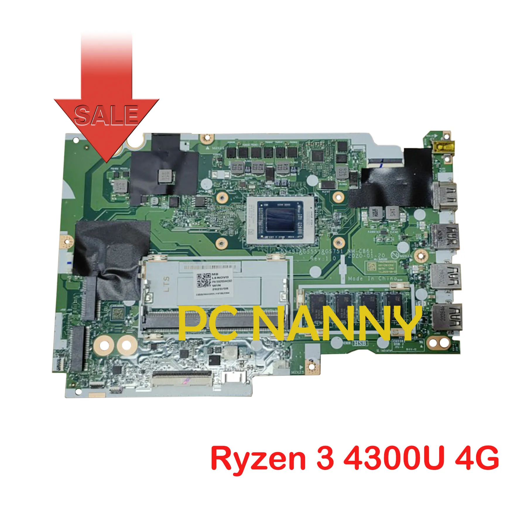 

PCNANNY for Lenovo IdeaPad 3-15ARE05 14S ARE 2020 Laptop Motherboard Ryzen 3 4300U 4G RAM 5B20S44300 GS451 GS551 GS751 NM-C861