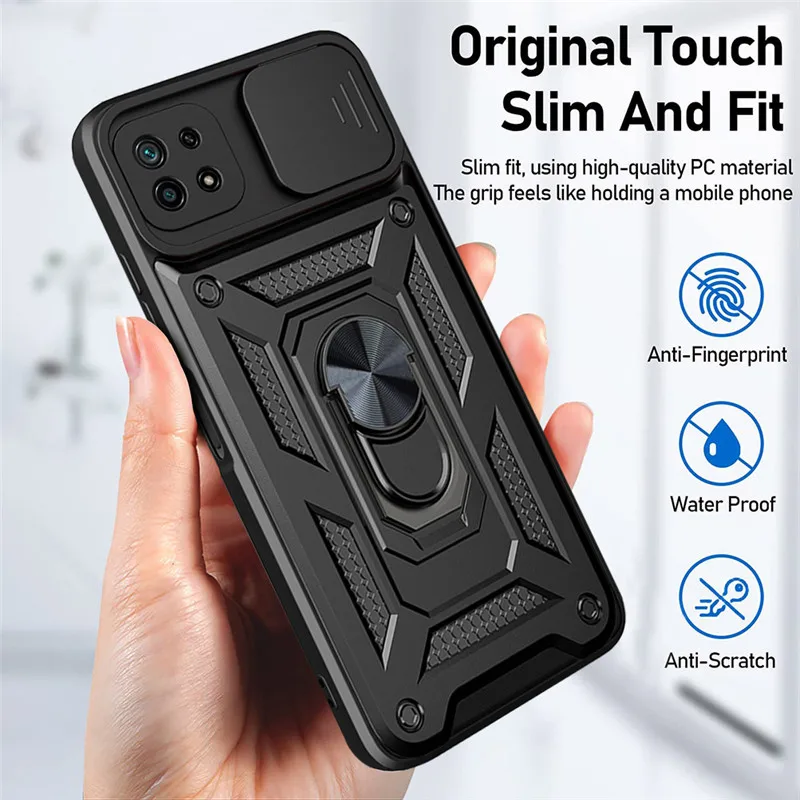 Shockproof Slide Lens Armor Phone Case with Magnetic Ring Holder - Enhanced Protection