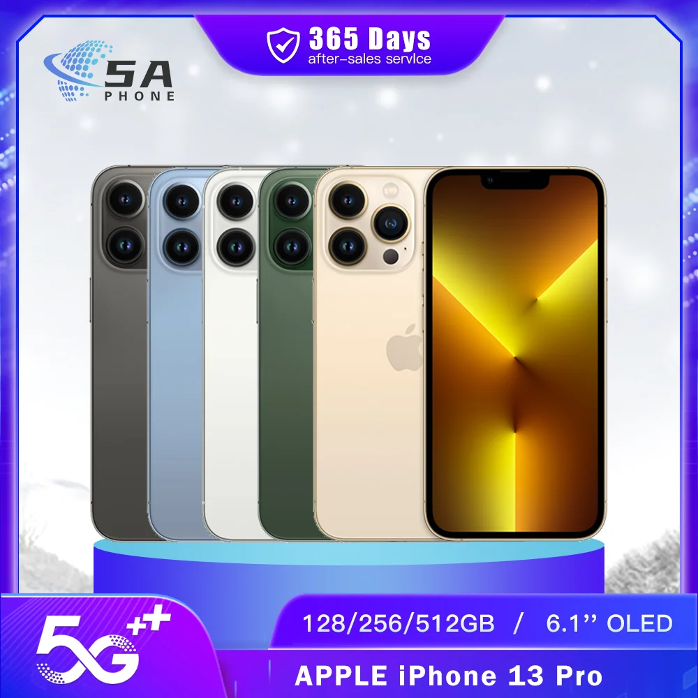 Original Unlocked Apple iPhone 13 Pro 5G Mobile Phone 128GB/256GB Face ID NFC 120Hz 6.1'' OLED A15 Bionic Hexa-Core SmartPhone