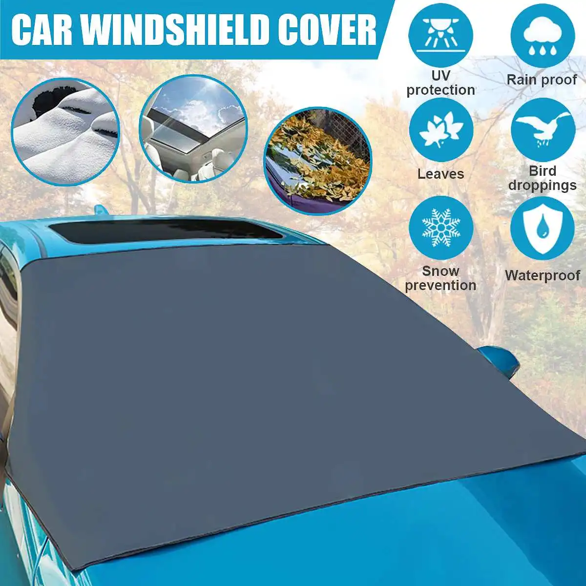 

Strong Magnet Windshield Cover Winter Snow Block Cover Car Front Windscreen Sunshade Anti-UV Snow Ice Window Protector