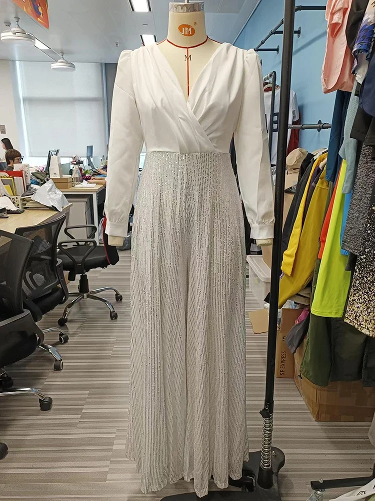 TARUXY Splice Sequins Maxi Dresses For Women Fashion Folds Loose V Neck Elegant Dress Femme Party Evening Dresses Luxury 2023 6