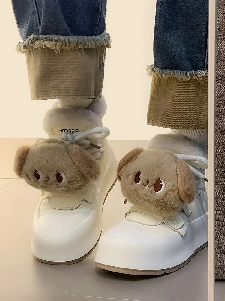 

Round Toe Shoes Woman Flats Dress New Small Ankle Basic PU Plush PVC Snow Boots Lace-Up Med Rome Fabric Solid Slip-On Small Whit