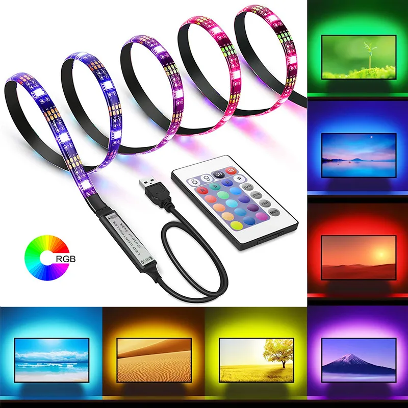 

USB RGB LED Lamp Light DC 5V Flexible LED Light Tape Ribbon TV Light Desktop Cabinet Backlighting SMD 2835 LED Light Tape Diode