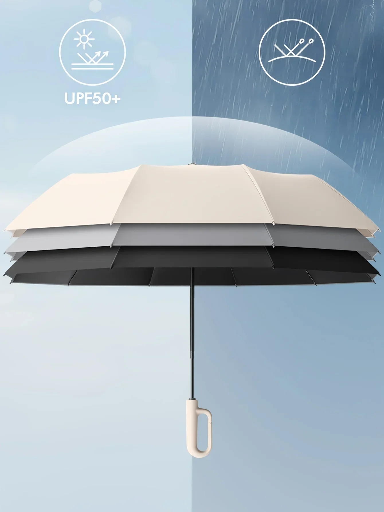 Description Picture 6 of item30 Bones Windproof Strong 105CM Reinforced Automatic Folding Umbrella for Men, Large Buckle Handle Wind and Water Resistant
